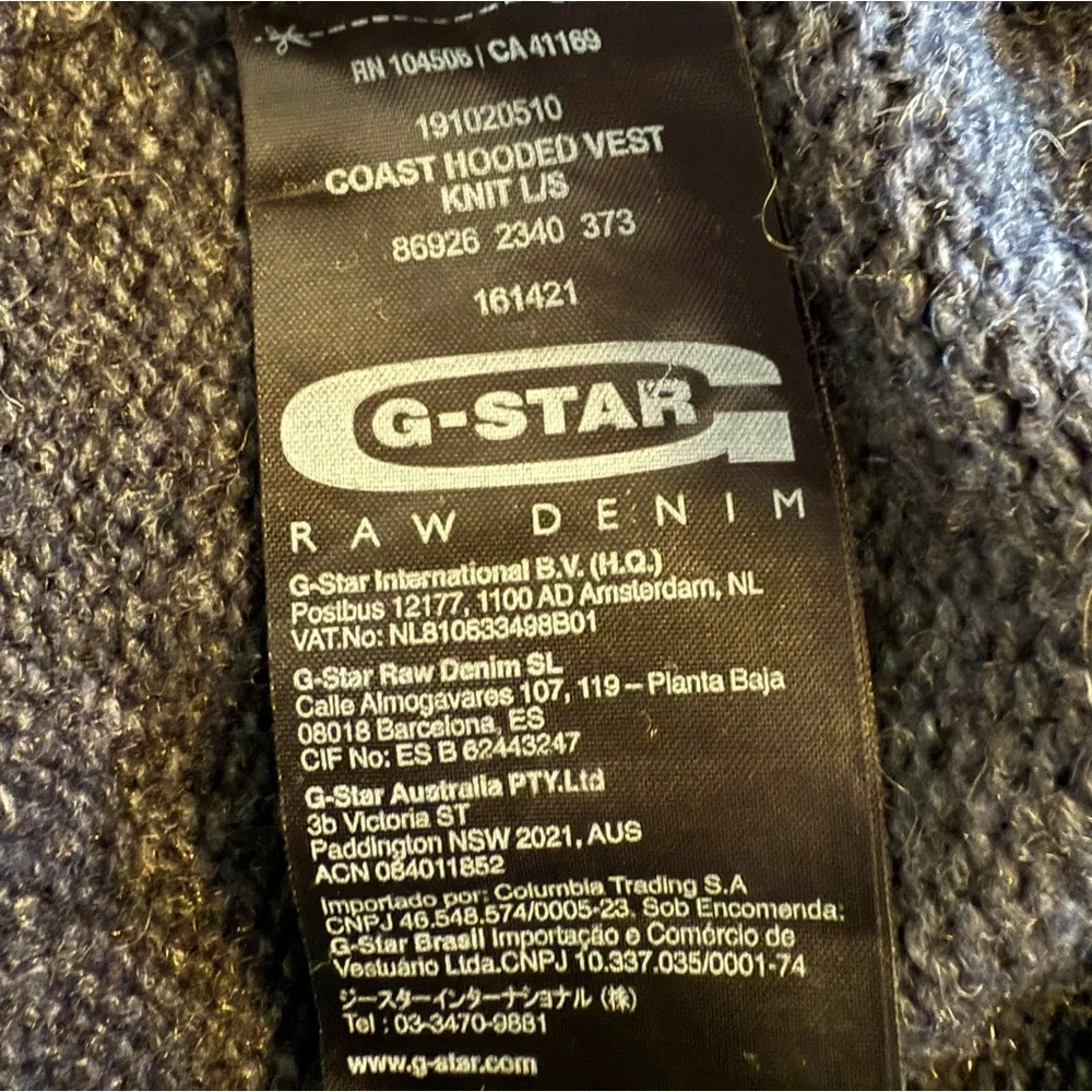 G-Star Raw Mens Knit Cardigan Sweater Jacket Small 100% Cotton Gray CL Coast